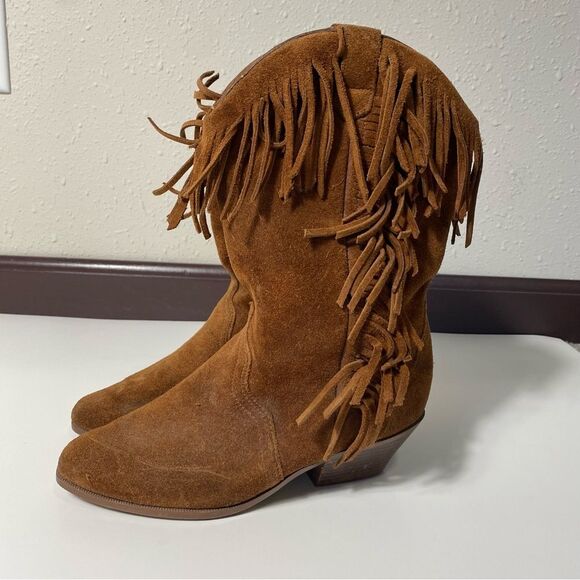 Vintage Leather Craft Fringe Cowgirl Suede Brown Western Boots Women's Size 5 - Picture 11 of 16
